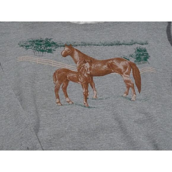 Vtg 90s XL Horse Foal Crewneck Sweatshirt Equestrian Graphic Pullover Worn - Picture 4 of 10